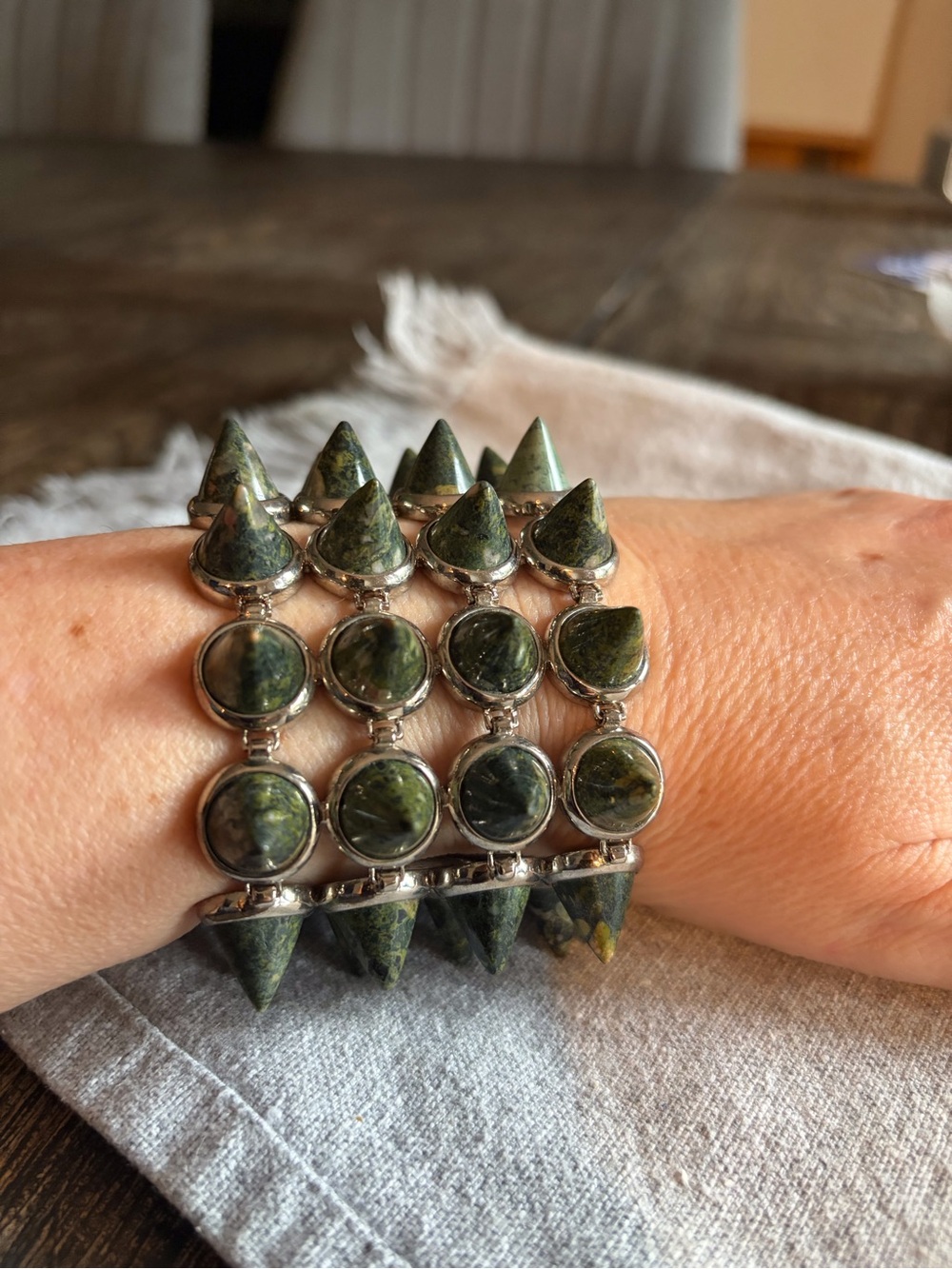 EDDIE BORGO Sterling Silver Green Jasper Edgy Cuff Bracelet